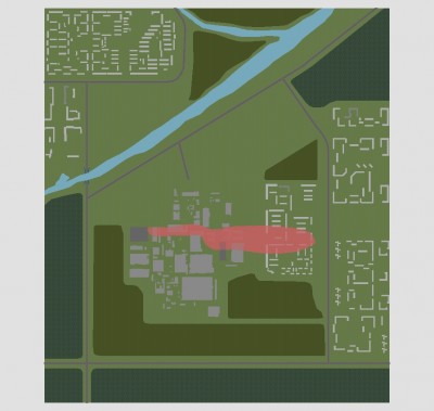 3D01.jpg (287.22 КБ) 4292 просмотра 3D расчет рассеивания 1 ПДК, вид сверху.